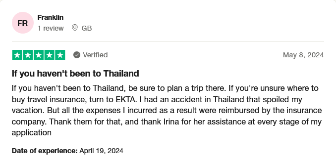 Customer Reviews with EKTA Travel Insurance